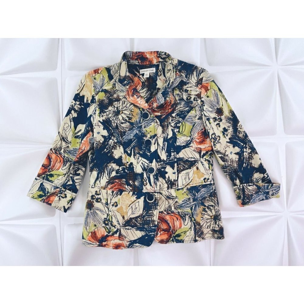 Coldwater Creek Womens Sz 6 Floral Peplum Hem Jacket Blazer Mandarin Collar s